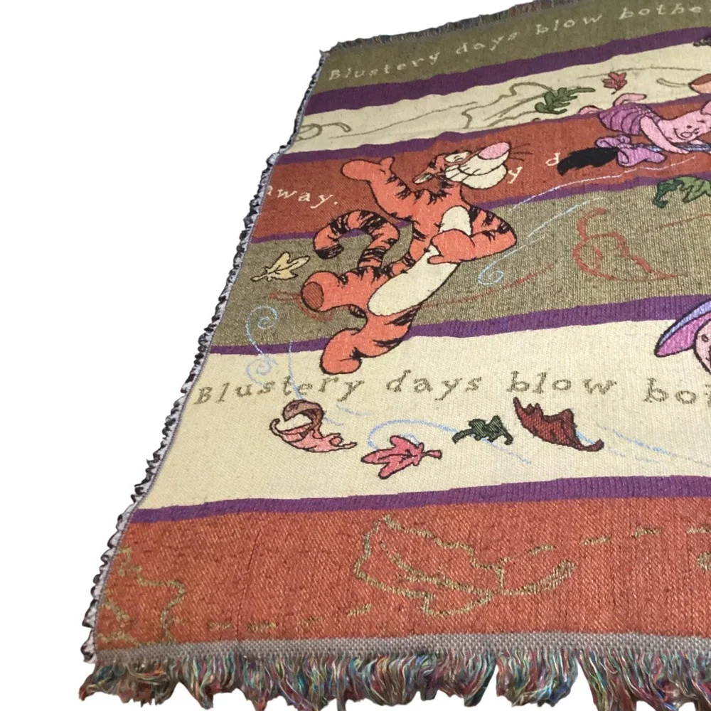 Vintage Disney Winnie the Pooh Blustery Day Woven Tapestry Throw Blanket 52x46